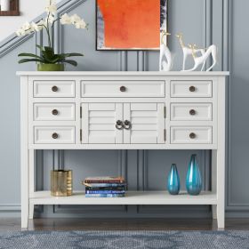 44.5'' Modern Console Table Sofa Table for Living Room with 7 Drawers, 1 Cabinet and 1 Shelf (Color: White)