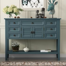44.5'' Modern Console Table Sofa Table for Living Room with 7 Drawers, 1 Cabinet and 1 Shelf (Color: Blue)