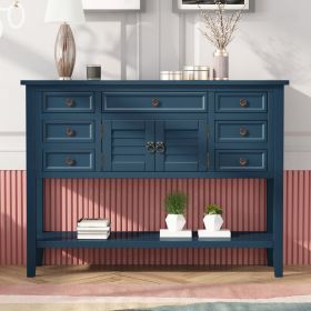 44.5'' Modern Console Table Sofa Table for Living Room with 7 Drawers, 1 Cabinet and 1 Shelf (Color: Navy Blue)