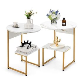 Living Room Bedroom Decor Mobile Sofa End Side Table 2 PCS (Type: Side Table, Color: White & Gold)