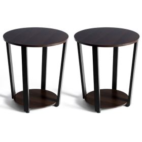 Living Room Bedroom Decor Mobile Sofa End Side Table 2 PCS (Type: Side Table, Color: Walnut)
