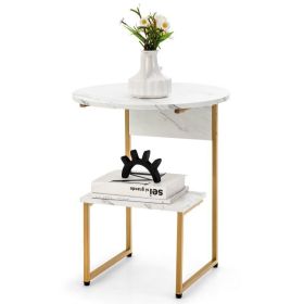 Living Room Bedroom Decor Mobile Sofa End Side Table (Type: Side Table, Color: White & Gold)