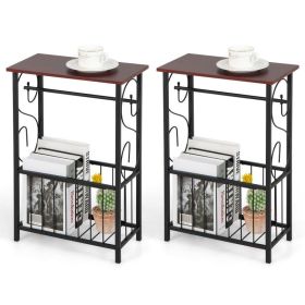 Living Room Bedroom Decor Mobile Sofa End Side Table 2 PCS (Type: Side Table, Color: Brown & Black)