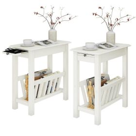 Living Room Bedroom Decor Mobile Sofa End Side Table 2 PCS (Type: Side Table, Color: White)