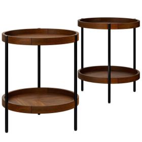 Living Room Bedroom Decor Mobile Sofa End Side Table 2 PCS (Type: Side Table, Color: Cherry)