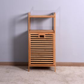 Bathroom Laundry Basket Bamboo Storage Basket with 2-tier Shelf 17.32 x 13 x 37.8 inch (Color: Natural)