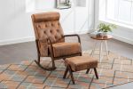 COOLMORE Rocking Chair With Ottoman, Mid-Century Modern Upholstered Fabric Rocking Armchair, Rocking Chair Nursery with Thick Padded Cushion, High Bac