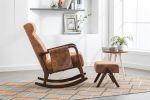 COOLMORE Rocking Chair With Ottoman, Mid-Century Modern Upholstered Fabric Rocking Armchair, Rocking Chair Nursery with Thick Padded Cushion, High Bac