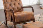COOLMORE Rocking Chair With Ottoman, Mid-Century Modern Upholstered Fabric Rocking Armchair, Rocking Chair Nursery with Thick Padded Cushion, High Bac