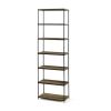 6' Tall 6-Tier Metal Framed Bookcase; Rustic Brown; White